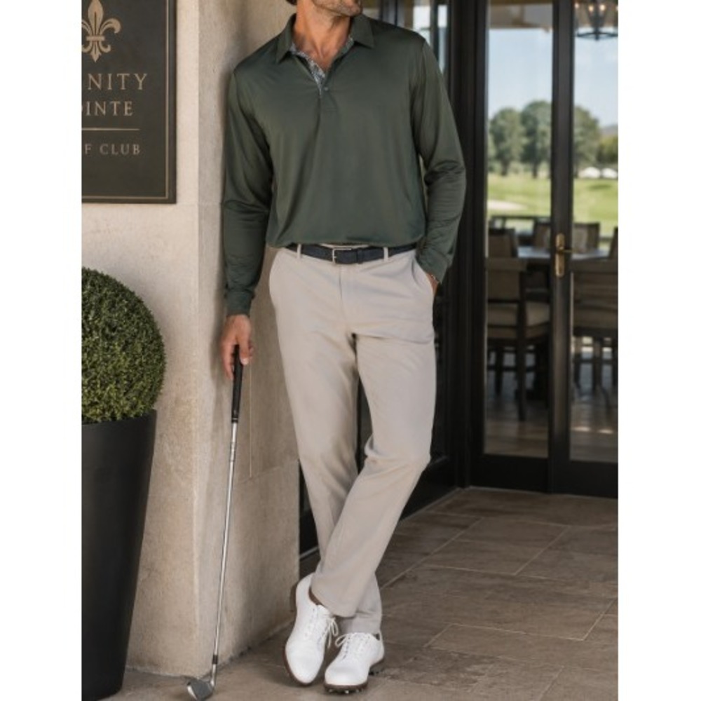 Maelreg Mens 4XL Performance Long Sleeve Polo Shirt Olive Green UPF 30 Stretch